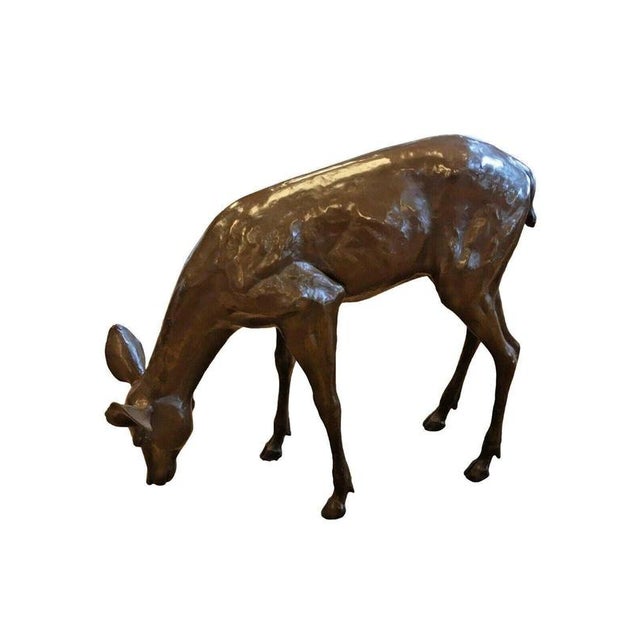 2000 - 2009 Bronze Grazing Fawn Deer Garden Sculpture For Sale - Image 5 of 15