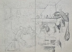 Guglielmo Innocenti, Etude de cuisine animée, Crayon on Paper