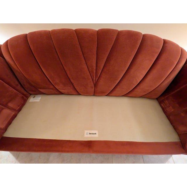 1980s 1980s Bernhardt Flair Channel-Tufted Scroll-Arm Terracotta Velvet Loveseat For Sale - Image 5 of 12