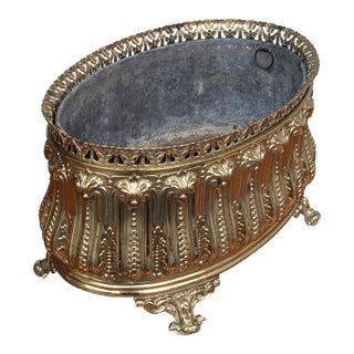 Late 19th Century Oval French Brass Jardiniere For Sale