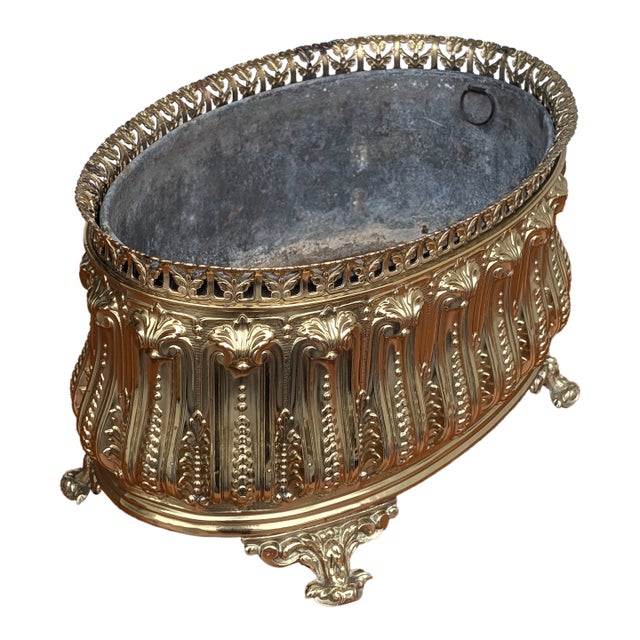 Late 19th Century Oval French Brass Jardiniere For Sale