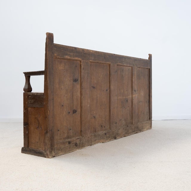 Antique Wooden Bench with Paneled Back, 1880 For Sale - Image 6 of 11