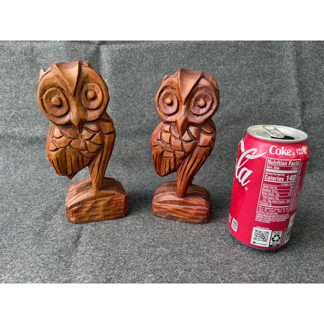 Vintage Carved MC Wooden Owls a Pair For Sale - Image 9 of 13