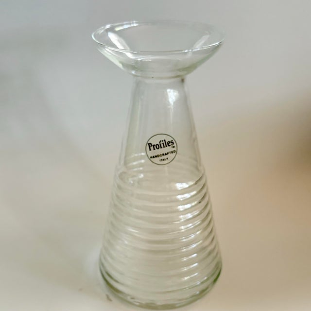 1960s Vintage Italian Clear Glass Decanter by Profiles – Ribbed Minimalist Barware For Sale - Image 5 of 7