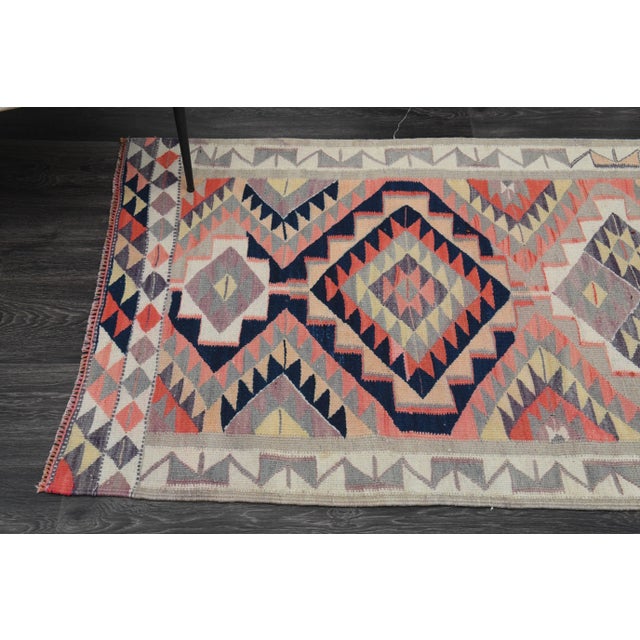 Textile 1970s Vintage Turkish Oushak Handmade Wool Cotton Orange Runner Rug For Sale - Image 7 of 11