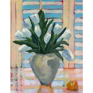 “Sunlit Stillness” Original, Contemporary Still Life, Floral Acrylic Painting by Linda McDonough For Sale