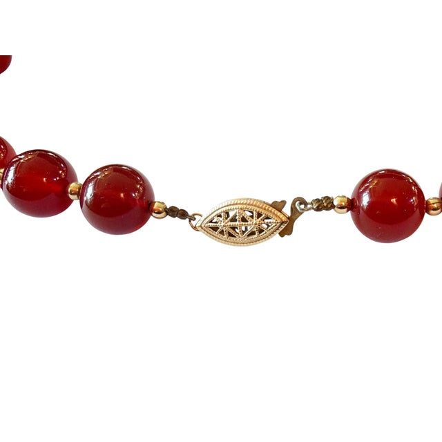 Mid-Century Modern Vintage Carnelian Stone and Gold Beads Necklace 15" H For Sale - Image 3 of 8