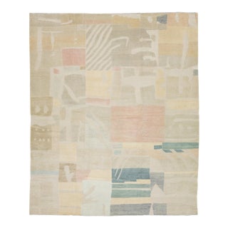 Contemporary Hand-Woven Modernist Abstract Wool Rug in Muted Pastel Color Block For Sale