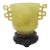 Chinese Archaistic Yellow Jade Twin Handled Libation Cup With Carved Wood Stand For Sale