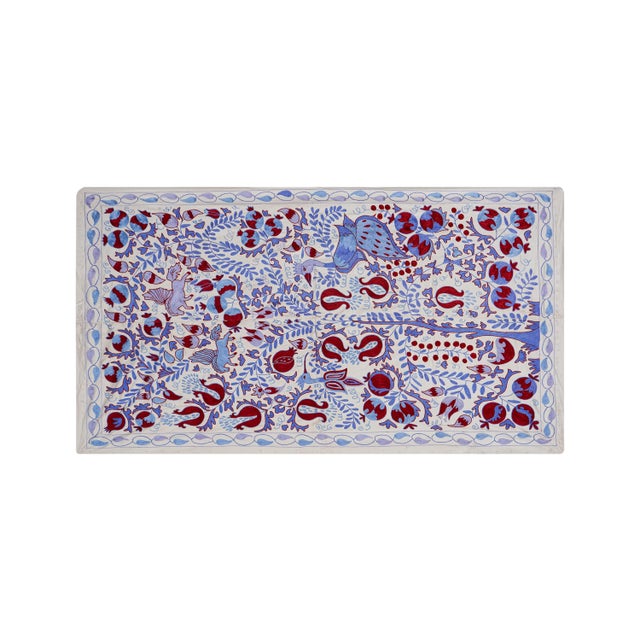 Uzbek Suzani Embroidered Wall Hanging – Animal Garden Tree of Life Floral Boho Textile Art 3'5'' x 6' Dimension; 42'' x...