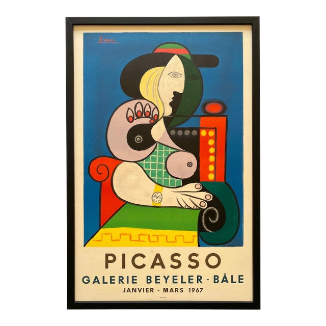 Pablo Picasso Vintage 1967 Mid Century Modern Mourlot Fine Art Lithograph Print Framed Cubist Exhibition Poster " Femme a La Montre " 1932 For Sale