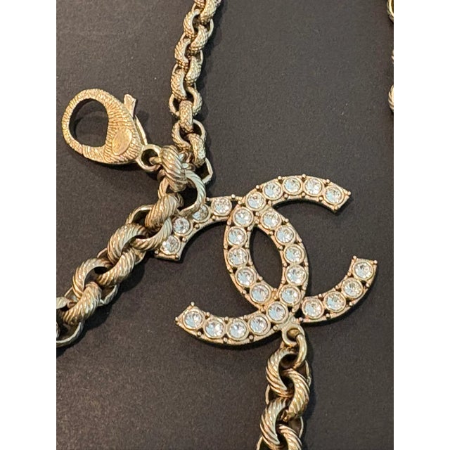 Silver Framed Vintage Lagerfeld Chanel Crystal Logo Chain Belt Fashion For Sale - Image 8 of 17