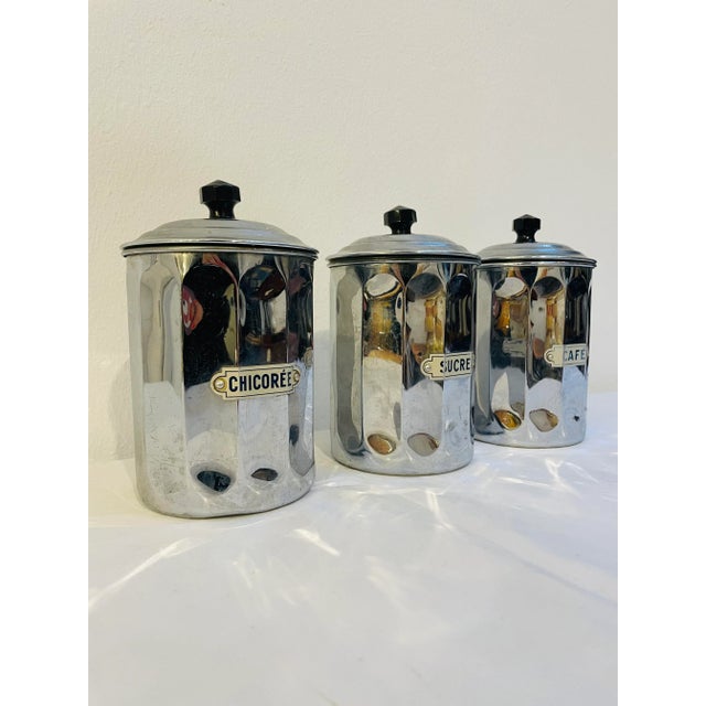 French Art Deco Coffee, Sugar, and Chicory Containers, 1920s, Set of 3, in Good conditions. Designed 1920 to 1949