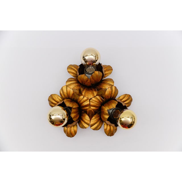 Gold Vintage Gilded Florentine Flush Mount by Hans Kögl, Germany, 1960s For Sale - Image 8 of 9