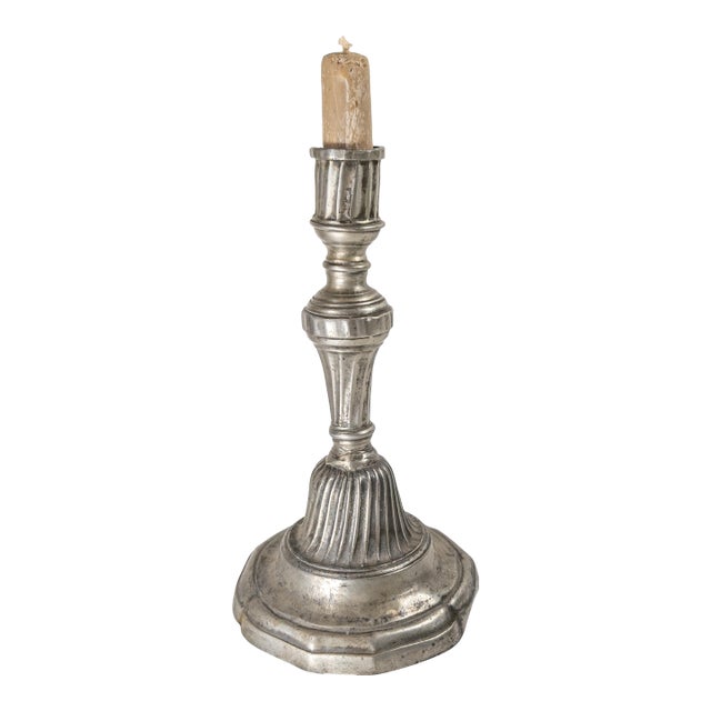 19th Century French Pewter Candlestick in Louis XVI or XV Regency Style For Sale