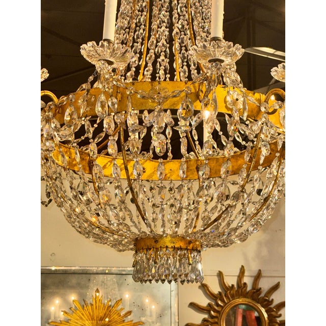19th Century Italian Empire Gilt Tole and Crystal Chandelier For Sale In Dallas - Image 6 of 8