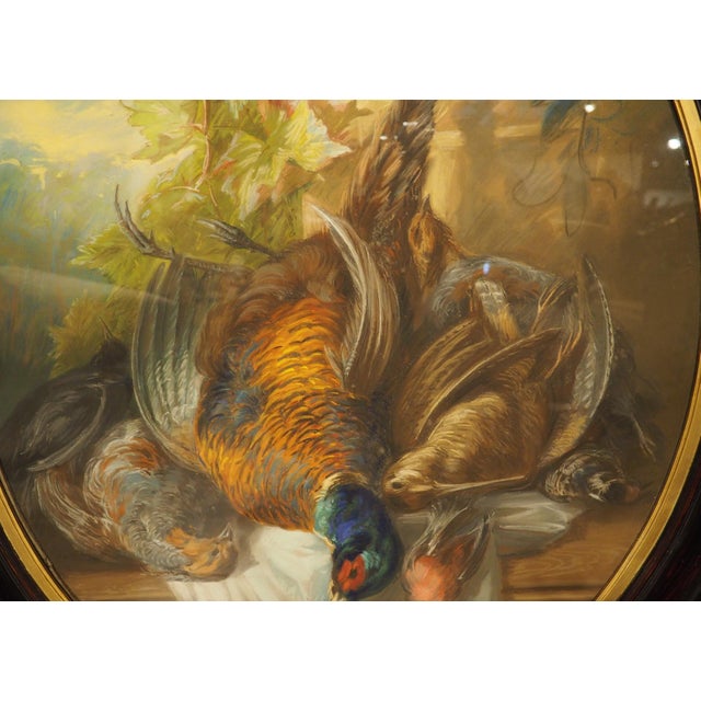 A Signed 19th Century French Oval Hunt Trophy Still Life, Pastel on Canvas For Sale - Image 15 of 18