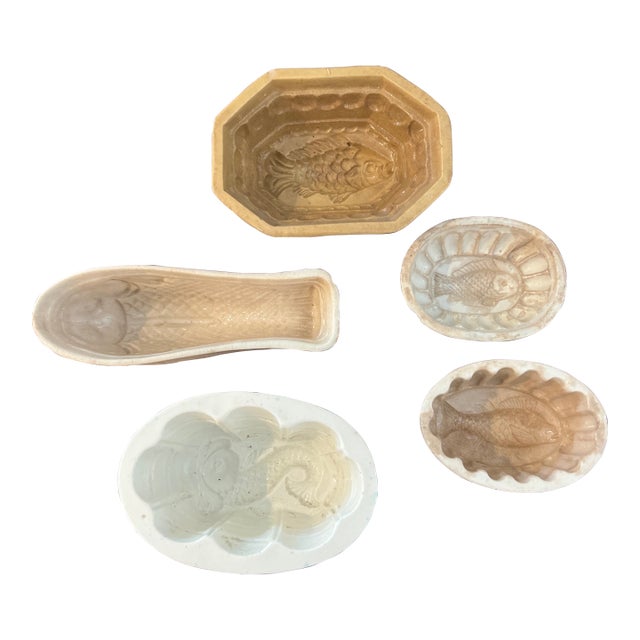 Collection Antique English Stoneware “Fish” Molds- Set of 5 For Sale