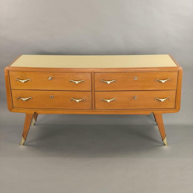 Light Wood Chest of Drawers with Cream Glass, 1950s For Sale - Image 10 of 10