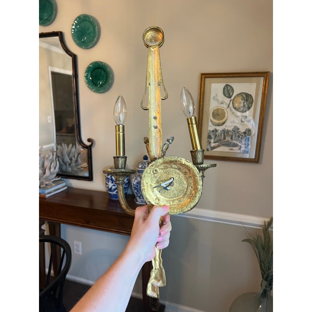 Vintage French Gilt Bronze 2-Light Rope and Tassel Wall Sconces, Louis XVI Style - a Pair For Sale - Image 9 of 12