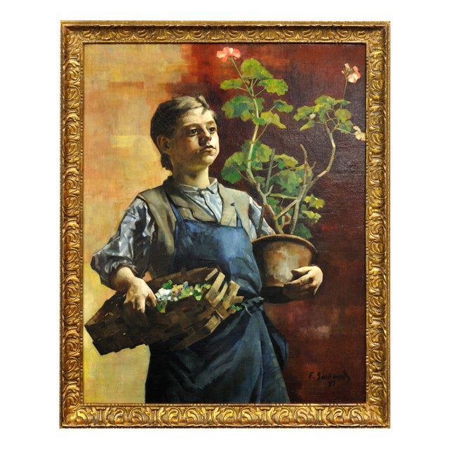 Francois Gailliard, Le Petit Jardinier with Geraniums, 1887, Oil on Canvas For Sale