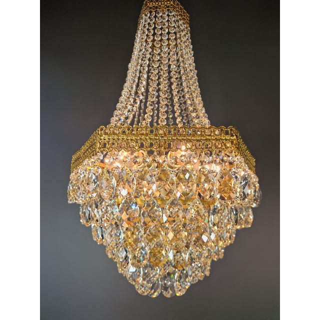 Pair of1950s Brass Empire Sac a Pearl Chandelier Crystal Lustre For Sale - Image 10 of 12