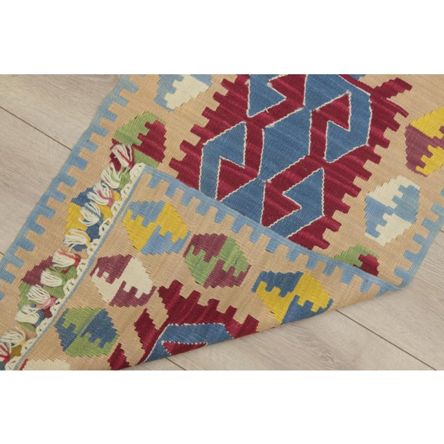 1970s Scandinavian Style Geometric Oushak Kilim Rug For Sale - Image 10 of 11