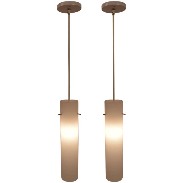 Pair of Plastic Cylinder Hanging Lights For Sale
