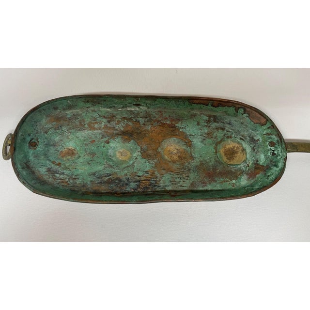 Antique Oblong Copper & Brass Egg Poacher Pan With Long Hanging Handle For Sale - Image 9 of 10