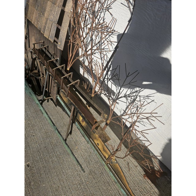 Metal Curtis Jere 1970s Brutalist Metal Mill Farmhouse Water Wheel Wall Art Sculpture For Sale - Image 7 of 14
