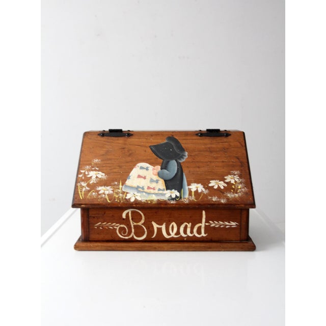 Vintage Storybook Folk Art Wood Bread Box For Sale - Image 12 of 13