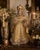 A striking vintage Child Jesus of Prague devotional statue dressed in ornate custom lace garments with satin cape and...