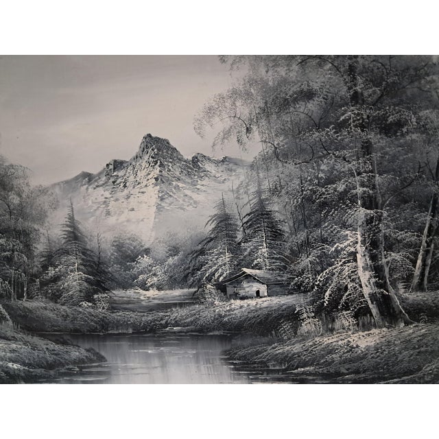 Large Oil Painting, Black & White Winter Landscape on Canvas, H. Gamlen, 1980 For Sale - Image 9 of 18