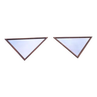 Triangular Oak Mirrors with Facet Cut Edges, Set of 2 For Sale