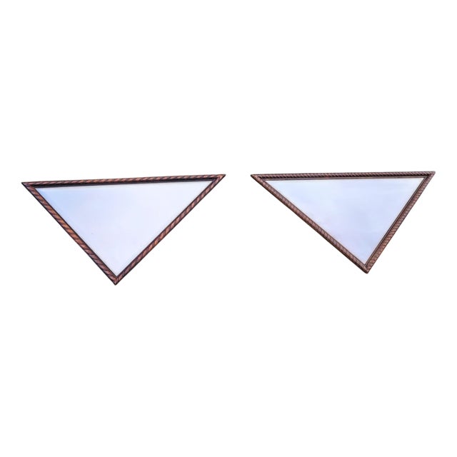 Triangular Oak Mirrors with Facet Cut Edges, Set of 2 For Sale