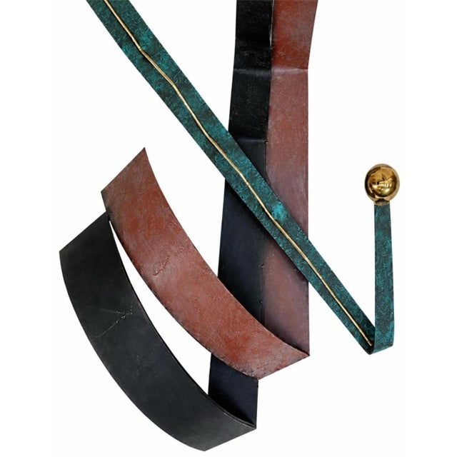 Teal 90s Curtis Jere Postmodern Abstract Brutalist Modern Wall Sculpture Signed Dated 1992 For Sale - Image 8 of 13