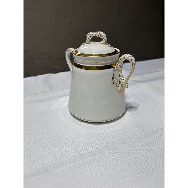 French Provincial Antique C1879 Haviland & Co. Limoges Hand-Painted Porcelain Nautical Rope and Cable Coffee Service – 5 Pieces For Sale - Image 3 of 6