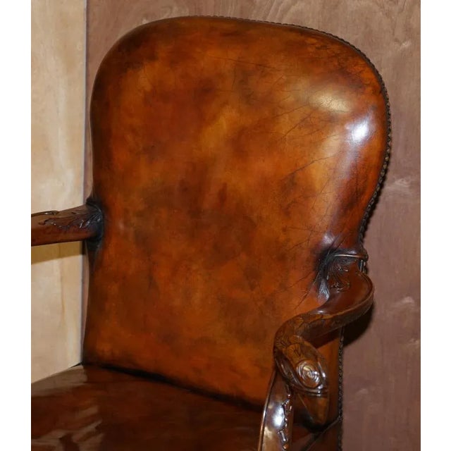 Vintage Eagle Armed Claw & Ball Feet Brown Leather Armchair For Sale - Image 3 of 18