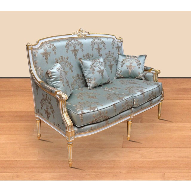 Fine Louis XVI Canapé Sofa Settee carved in real solid wood gold leaf. width 55", depth 26".7, Height 42" , Seat Height...