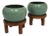 Pair of Vintage Mint Green Ceramic Planters on Wrapped Wood Stands For Sale