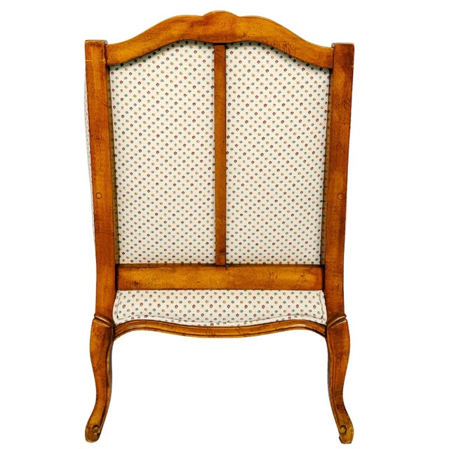 Brown French Provincial Louis XV Bergere Armchair With Carved Wood Frame & Petite Floral Upholstery For Sale - Image 8 of 16