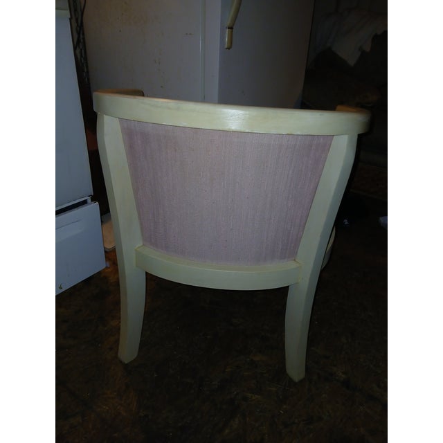Textile Mid 20th Century Cane Back Barrel Chair Whitewash Wood Pink Slub Linen Upholstery For Sale - Image 7 of 8