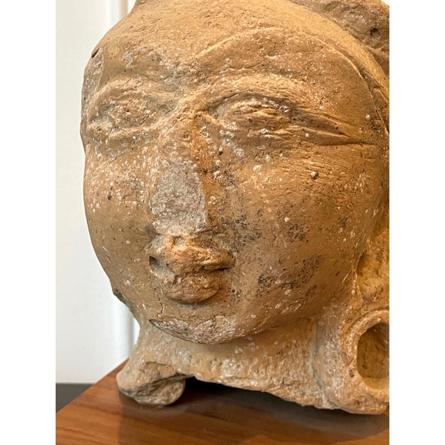 Almond Indian Terracotta Sculpted Head Gupta Period For Sale - Image 8 of 17