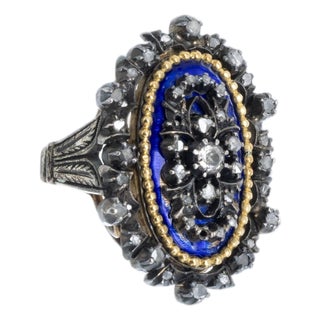 Silver and Gold Ring with Enamel and Diamonds, 19th Century For Sale