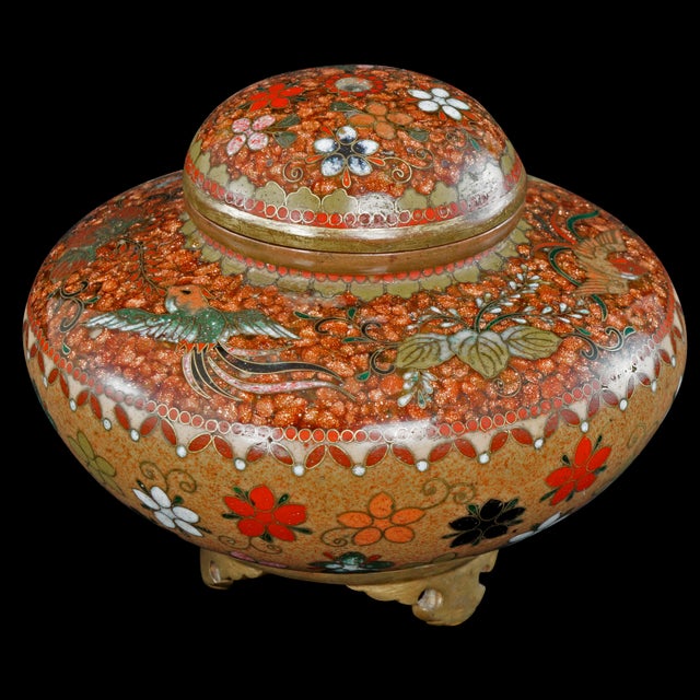 Metal Small Japanese Cloisonne Censer Phoenix Motif Meiji Period For Sale - Image 7 of 12