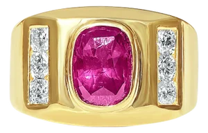 2.70 Carat Cushion Cut Ruby Bezel Set Mens Ring in 14k Yellow Gold
