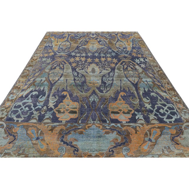 Rug & Kilim Rug & Kilim’s Oushak-Style Rug in Indigo, Brown and Brown Floral Patterns For Sale - Image 4 of 7