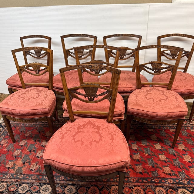 Traditional Empire Style Walnut Wood Sheaf of Wheat Dining Chairs, Set of Eight For Sale - Image 3 of 12