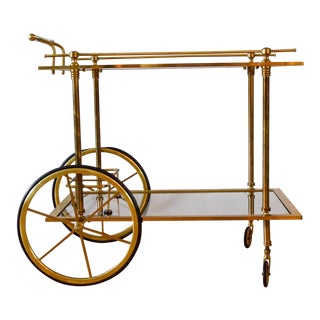 20th Century Hollywood Regency Brass Bar Cart For Sale
