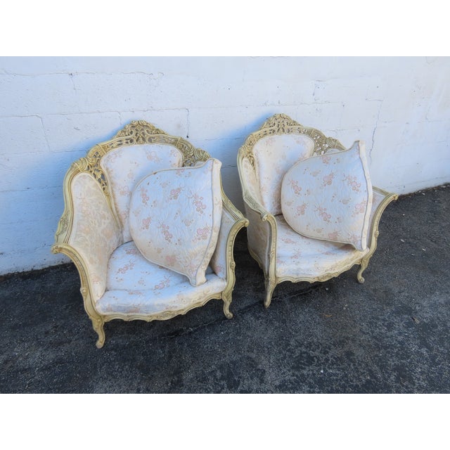 French Heavy Carved Side Lounge Den Fireplace Chairs a Pair 6239 For Sale - Image 14 of 15